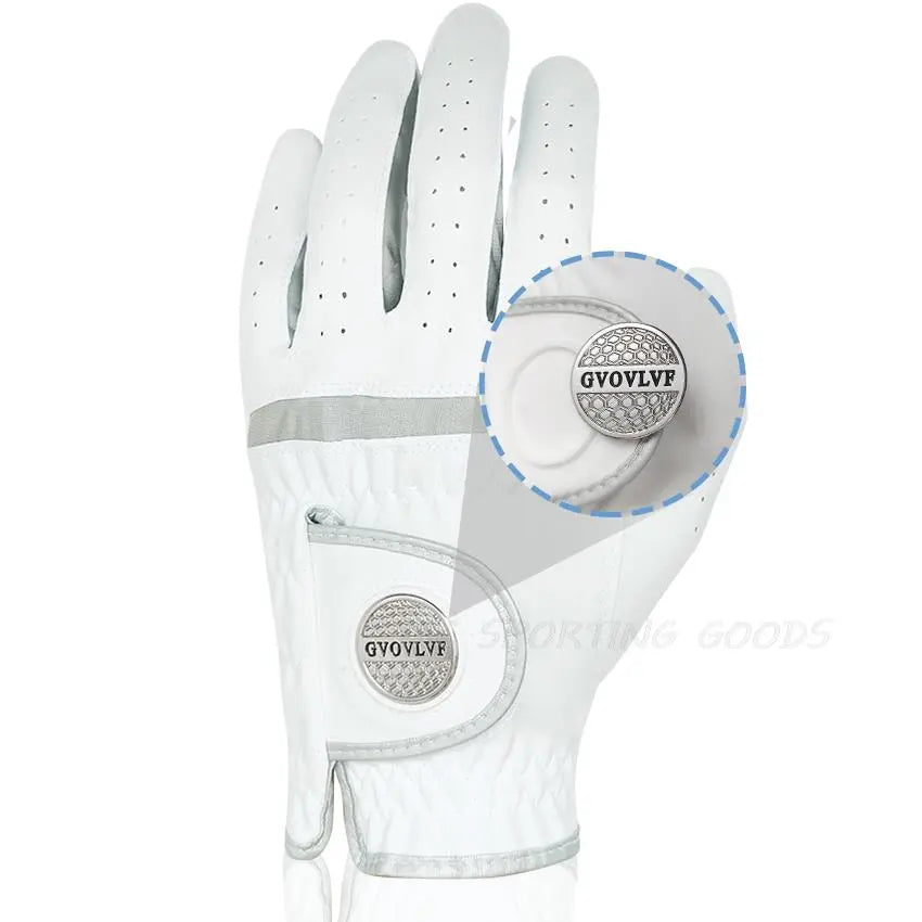 Men Golf Glove Soft Fabric Breathable Comfortable With Magnetic Marker, Right or Left Hand