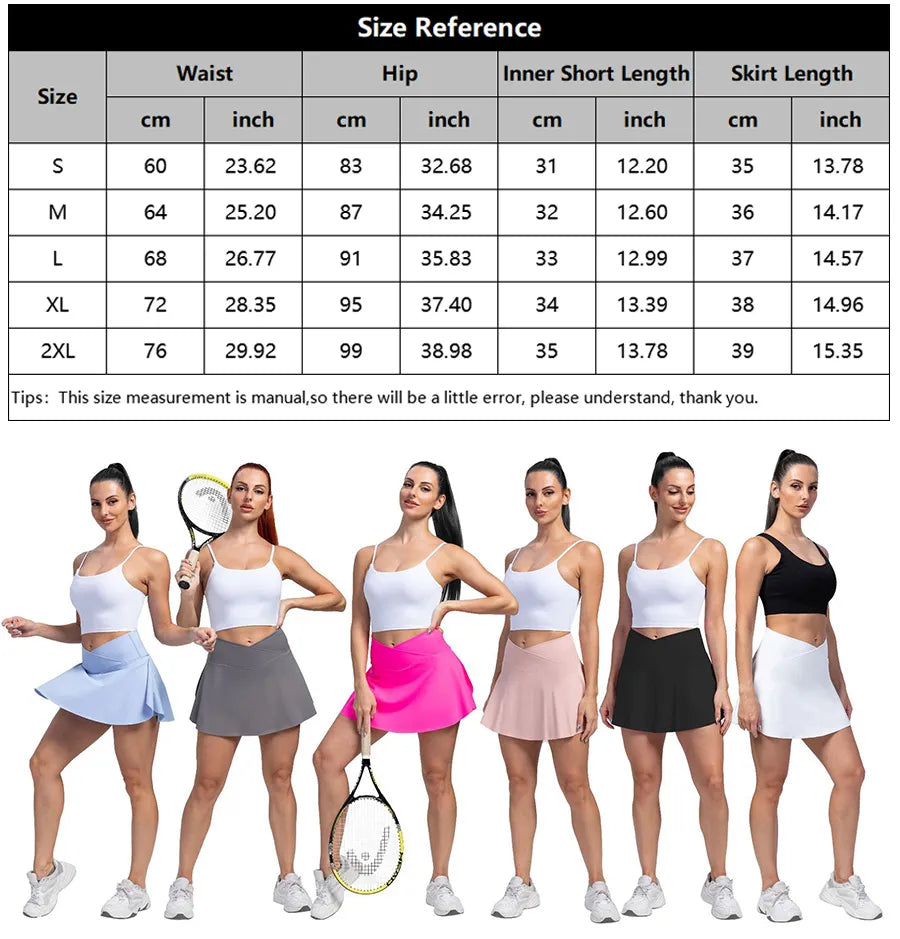 Women Sports Skirt With Pockets Shorts Crossover High Waisted Golf Skort.