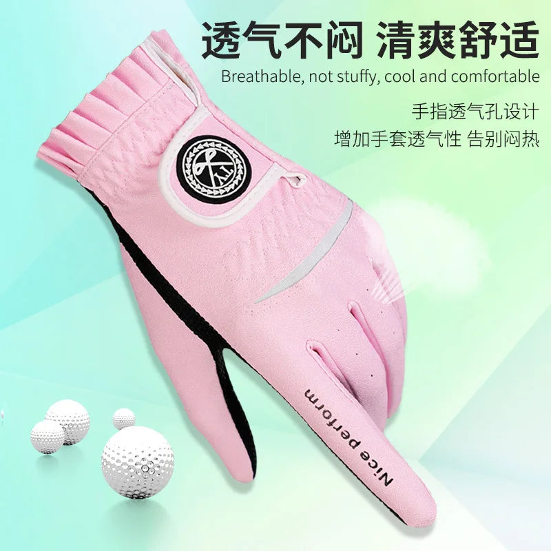 2 Pair Golf Gloves For Women Breathable PU Leather Golf with Non-Slip Grip Outdoor Sports Hand Wear