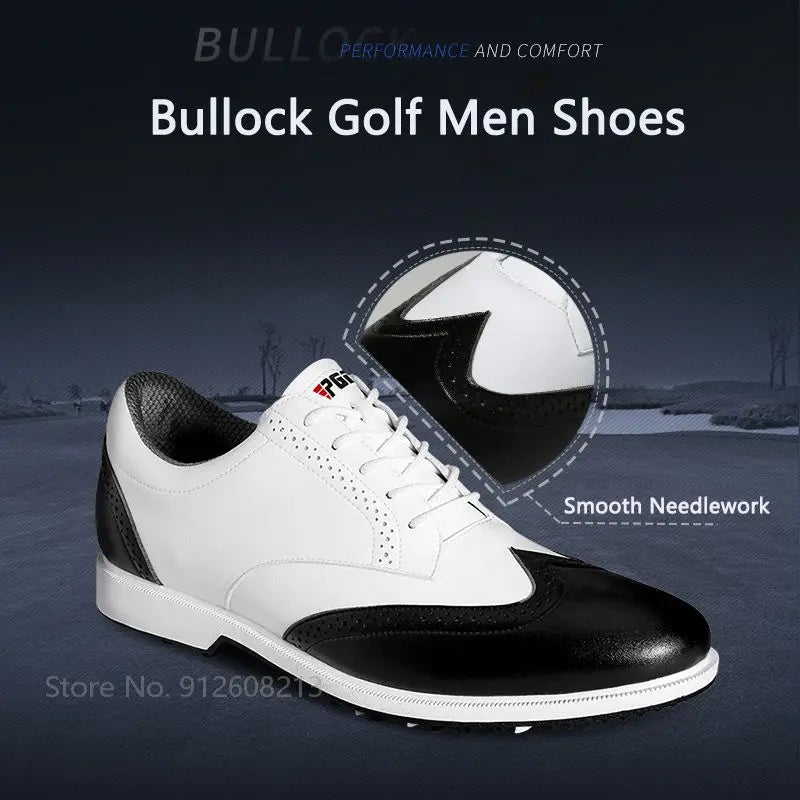 Mens Waterproof Leather Golf Shoes Brogue Style Leisure Golf Shoes