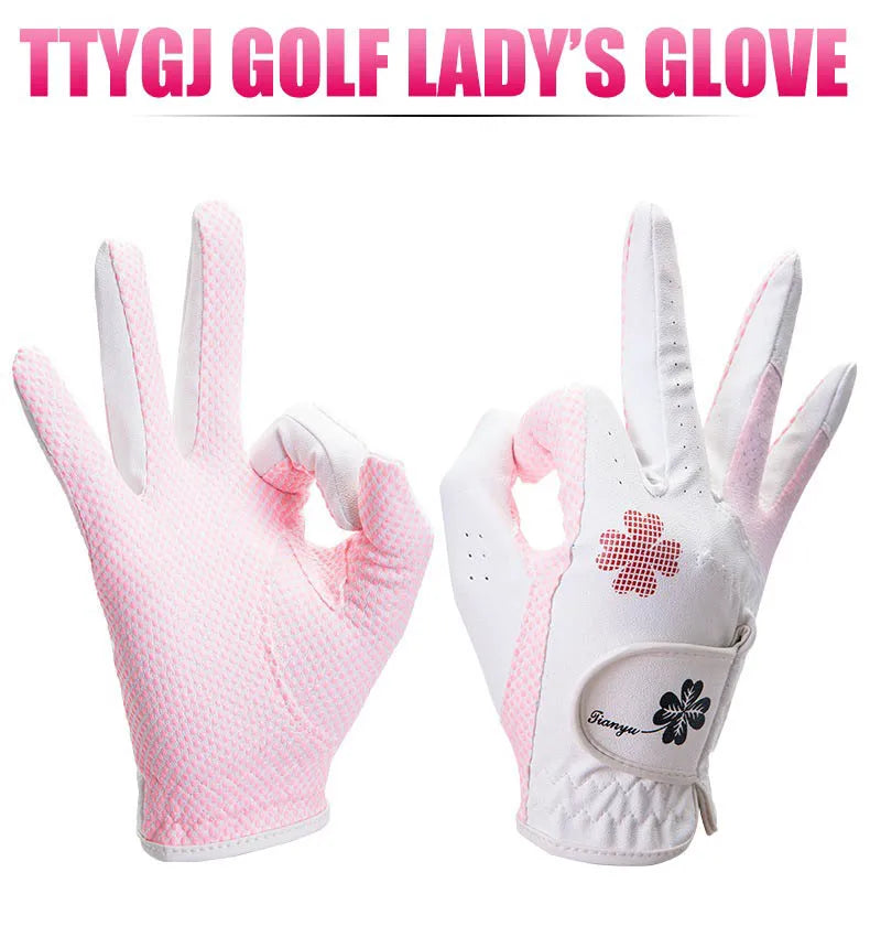 Womens Golf Gloves Leather Left and Right Hand 1 Pair of Anti Slip Breathable Gloves.