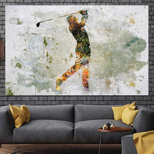 Abstract Golfer on Canvas Golf Player Silhouette Wall Art Home Decor Painting