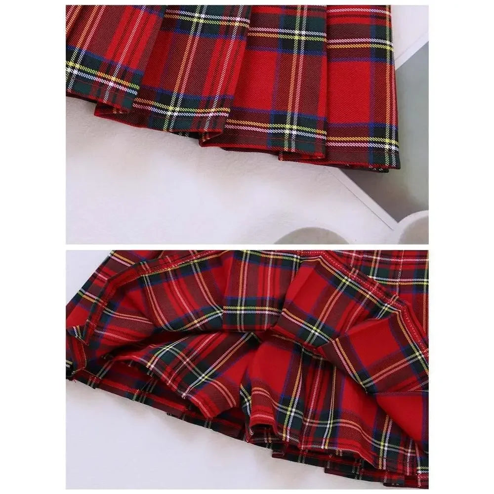 Womens Red Plaid Pleated Skirt Skort Clothes A Line Skort For Women