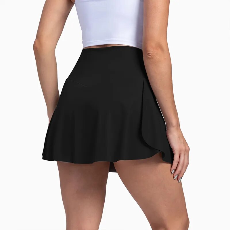 Women Sports Skirt With Pockets Shorts Crossover High Waisted Golf Skort.