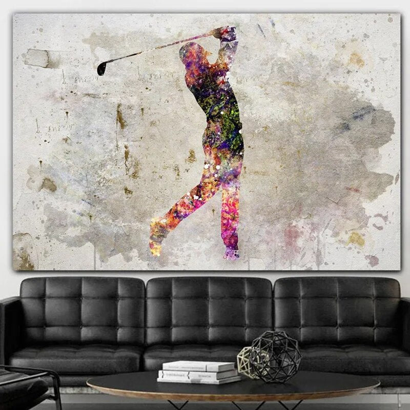 Abstract Golfer on Canvas Golf Player Silhouette Wall Art Home Decor Painting