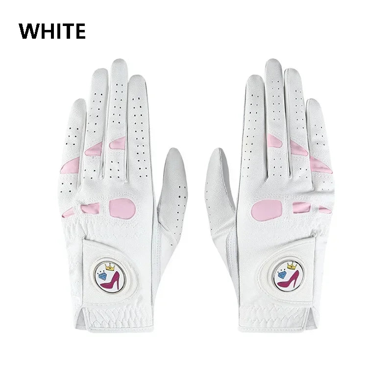 Love Golf 1 Pair Women Lambskin Leather Golf Gloves with Marker Ladies Anti Slip Sports Soft Gloves