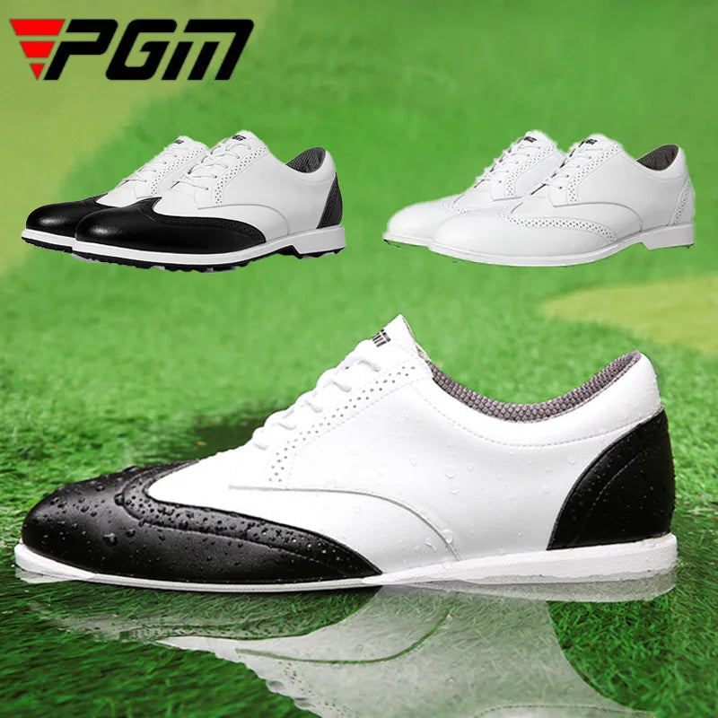 Mens Waterproof Leather Golf Shoes Brogue Style Leisure Golf Shoes