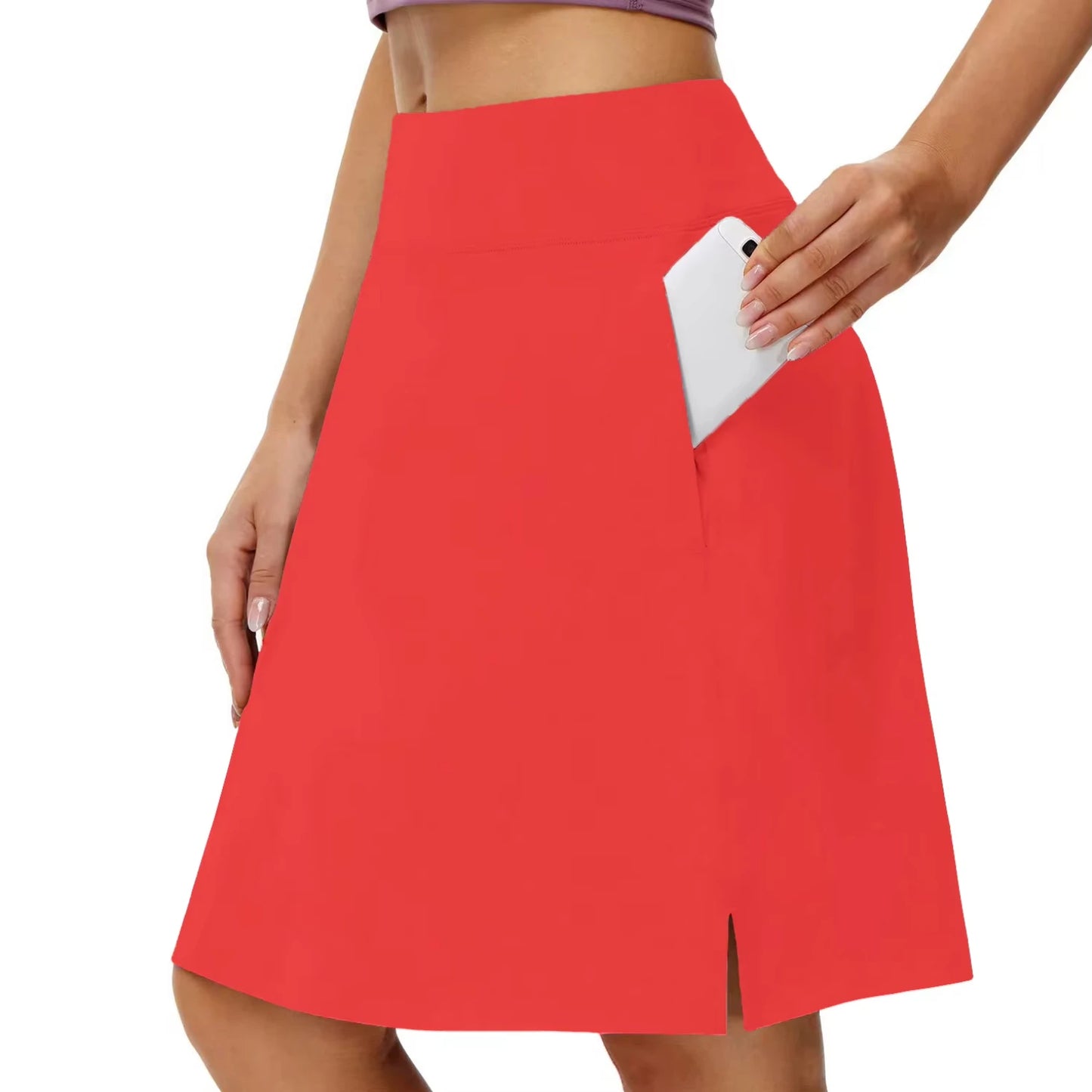 Knee Length Skorts  Woman 4 Pockets High Waisted Women's Golf Skirts Long Athletic Skirt with Shorts