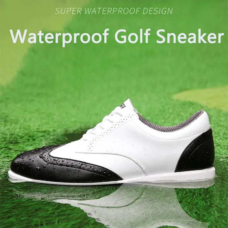 Mens Waterproof Leather Golf Shoes Brogue Style Leisure Golf Shoes