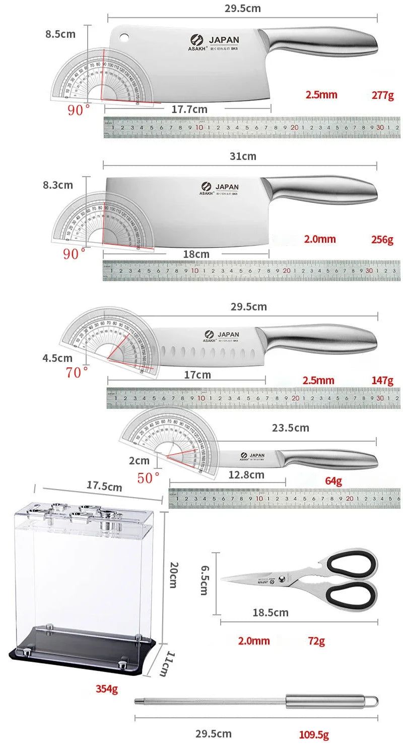 Stainless Steel Kitchen Meat Cleaver Set Hollow Handle Chef's Knives