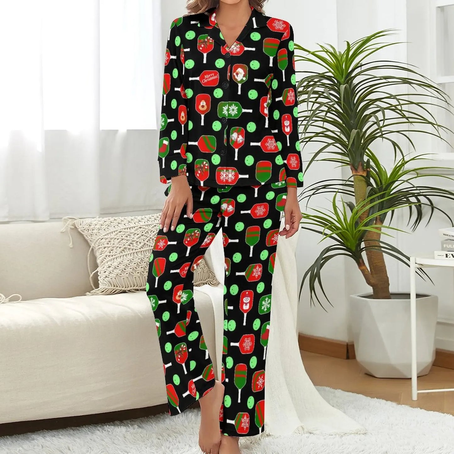 Pickle Ball Pajamas Long Sleeved Soft Pajama Sets 2 Pieces Leisure Sleepwear