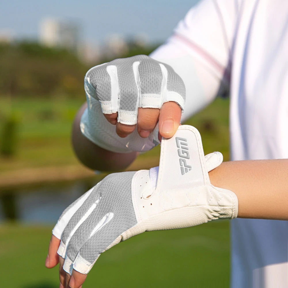 1 Pair Women's Open Finger Golf Gloves Breathable Mesh Sunscreen Finger Cover Left And Right Hand