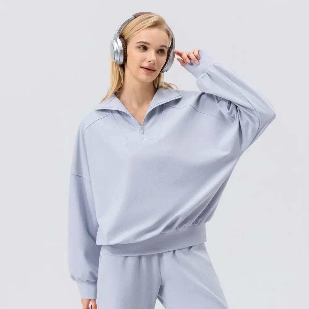 Autumn and Winter sports hoodie women half zipper fitness long sleeved loose casual outdoor sports coat