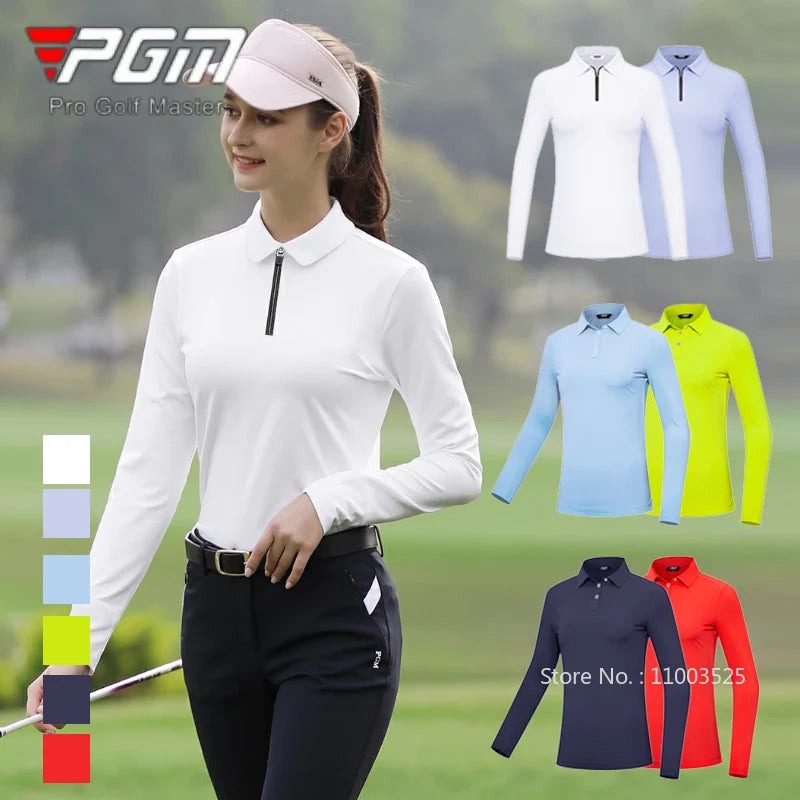 Women High Elastic Golf Polo Shirt Ladies Breathable Full Sleeve T-Shirt Quick Dry Soft Workout Tops Sport Golf Wear