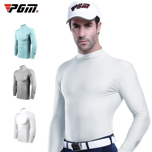 Men's Sun Protection Golf Shirt Under Shirt Long Sleeved Cooling Ice Silk T-shirts Anti-UV Soft