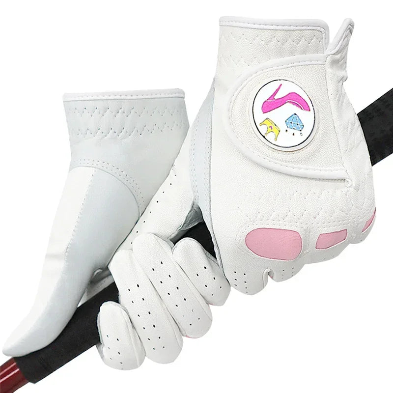Love Golf 1 Pair Women Lambskin Leather Golf Gloves with Marker Ladies Anti Slip Sports Soft Gloves
