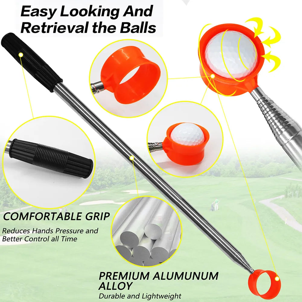 1.3Ft to12 Ft Golf Ball Retriever 10 Sections Stainless Steel Telescopic Ball Picker, Grabber Extendable Golf Training Aid.