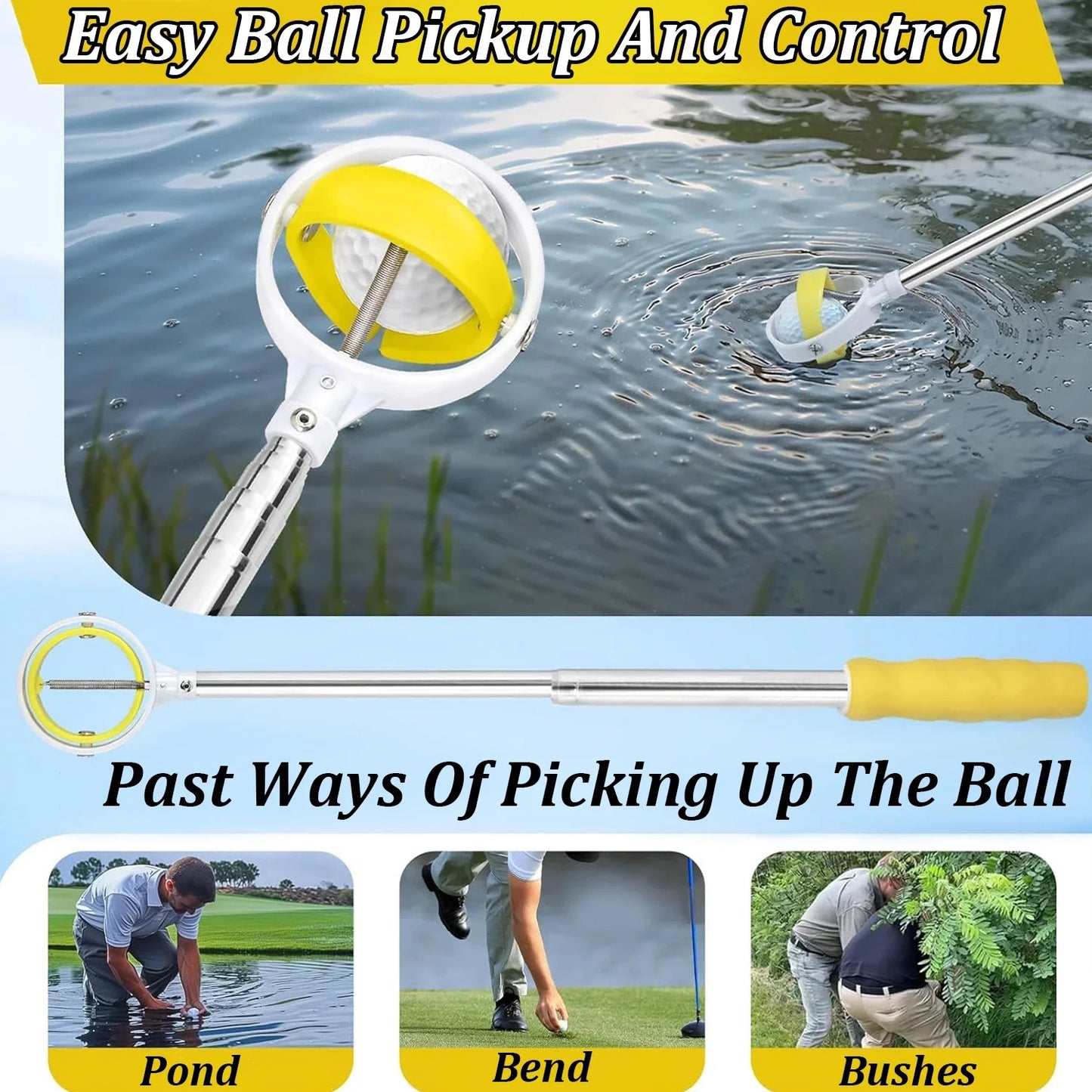 6/9/12FT Golf Ball Retriever Telescope for Water with Spring Release-Ready Head Premium Stainless Steel Ball Retriever Tool