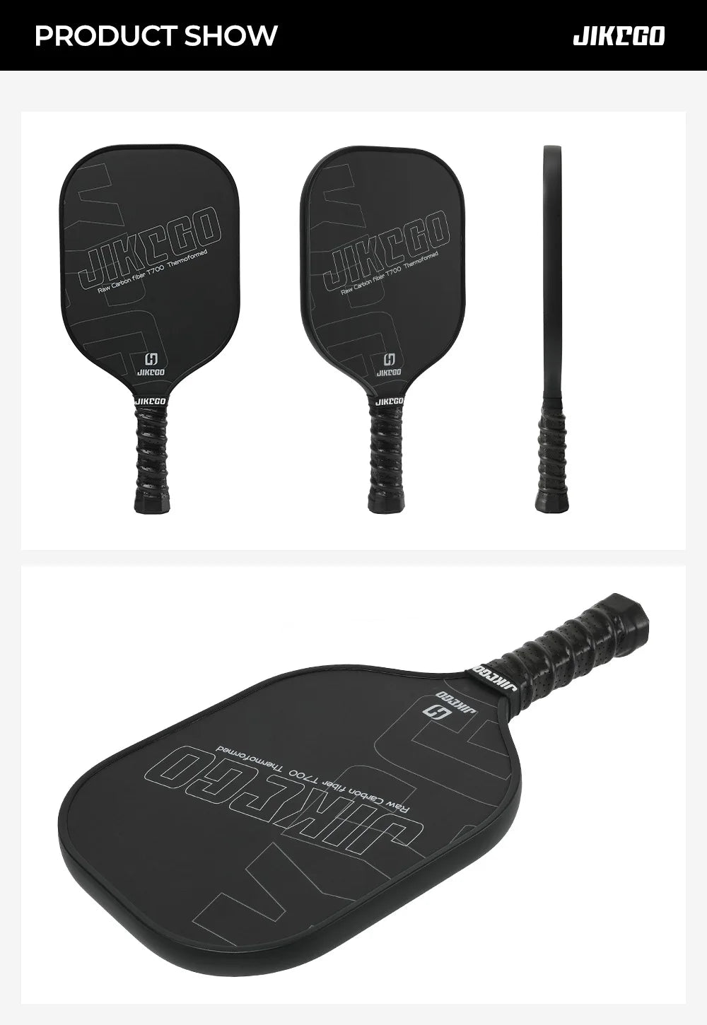 Thermoformed T700 Raw Carbon Fiber Pickleball Paddle 16mm Grip 4.9 inch Pickle Ball Racket