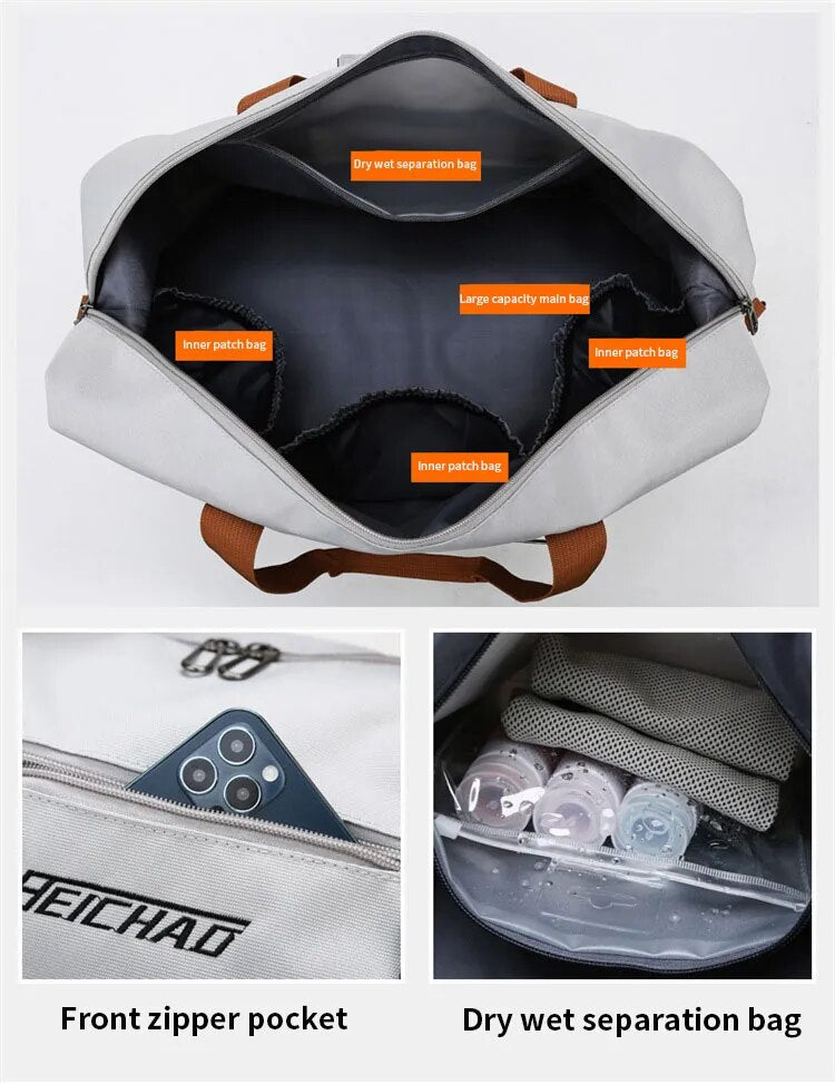 Travel Duffle Bag Shoe Compartment Carry-On With Wet Pocket