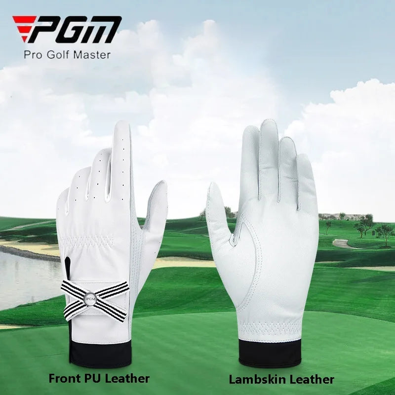Women Lambskin Leather Golf Gloves with Mark Ladies Breathable Open Finger Right and Left Hand Sport Gloves