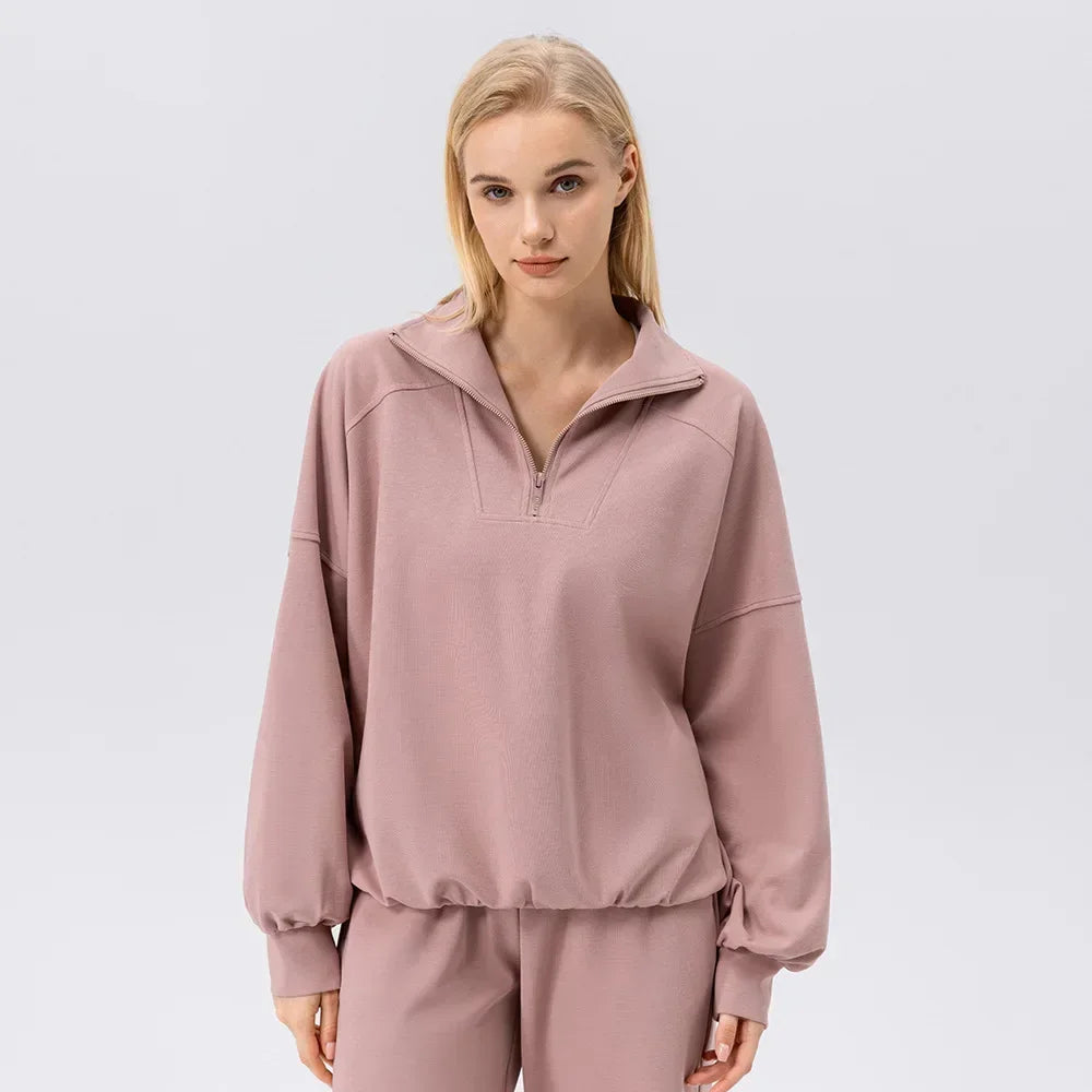 Autumn and Winter sports hoodie women half zipper fitness long sleeved loose casual outdoor sports coat
